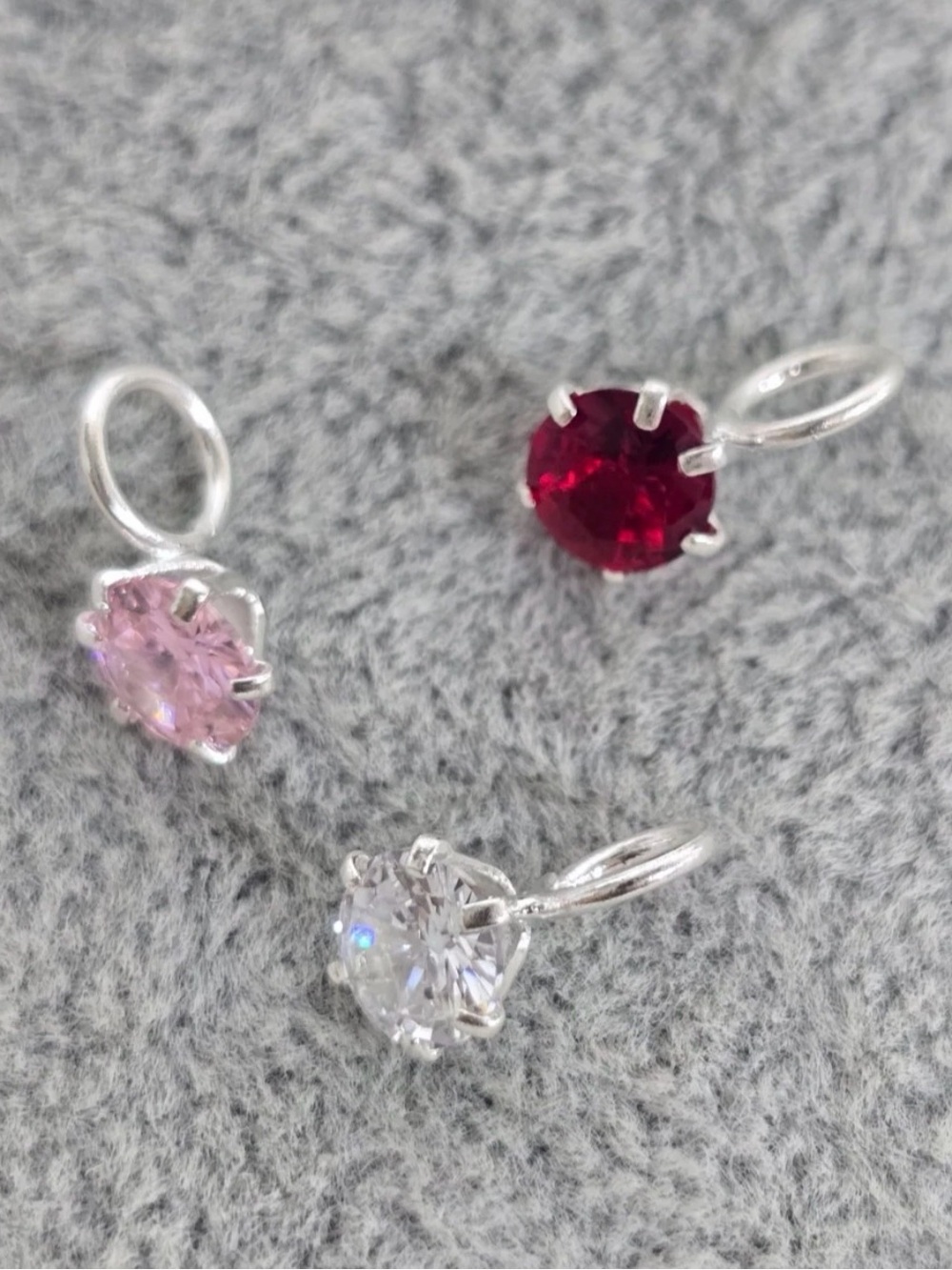 Solitaire Pendant Charm Crystal Pink Red White 925 Sterling Silver 10.5mm